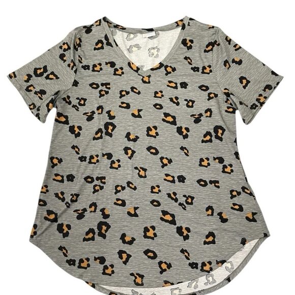 LuLaRoe Iris Top XL Gray Leopard Print Short Sleeve Tunic Soft Stretch - Picture 2 of 7
